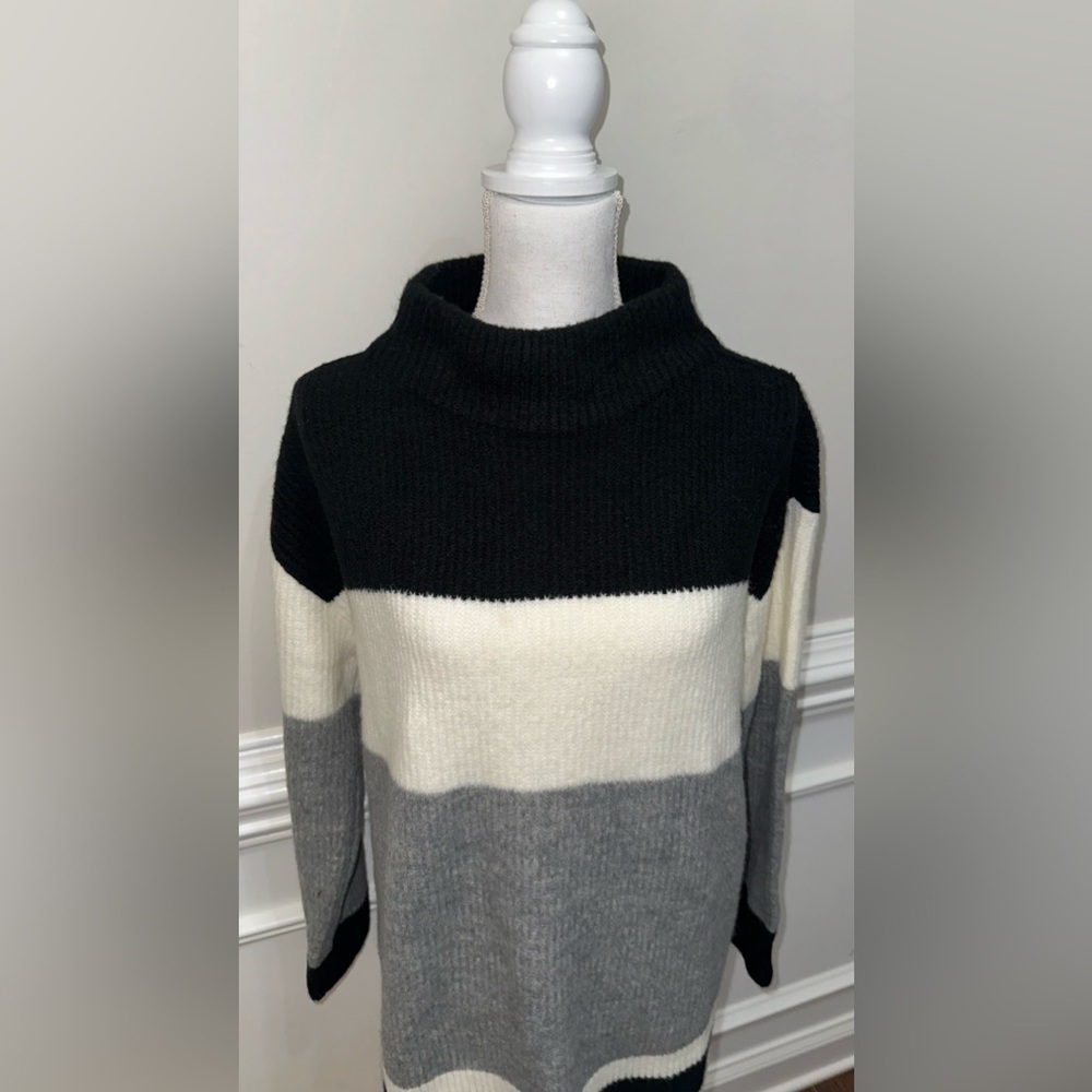 Talbots Black Cream And Gray Color Block Striped … - image 4